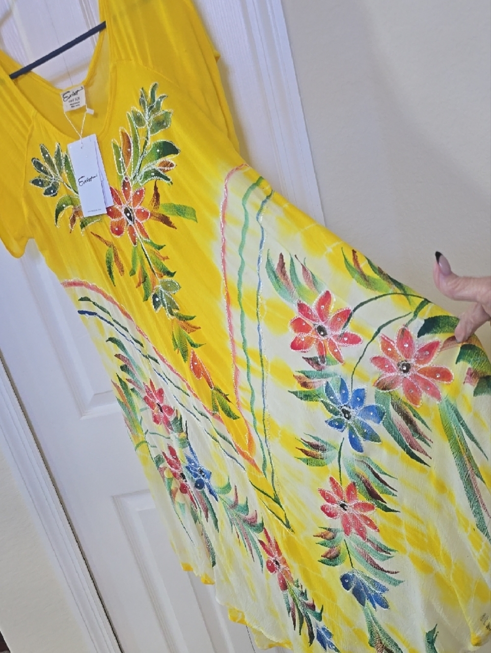Embellished Yellow Floral Handkerchief Hem  Dress - Picture 6 of 10